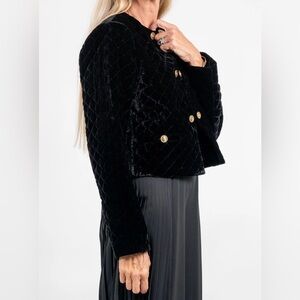 Twinset Italian Black Quilted Velvet Double-Breasted Jacket with Gold Buttons
